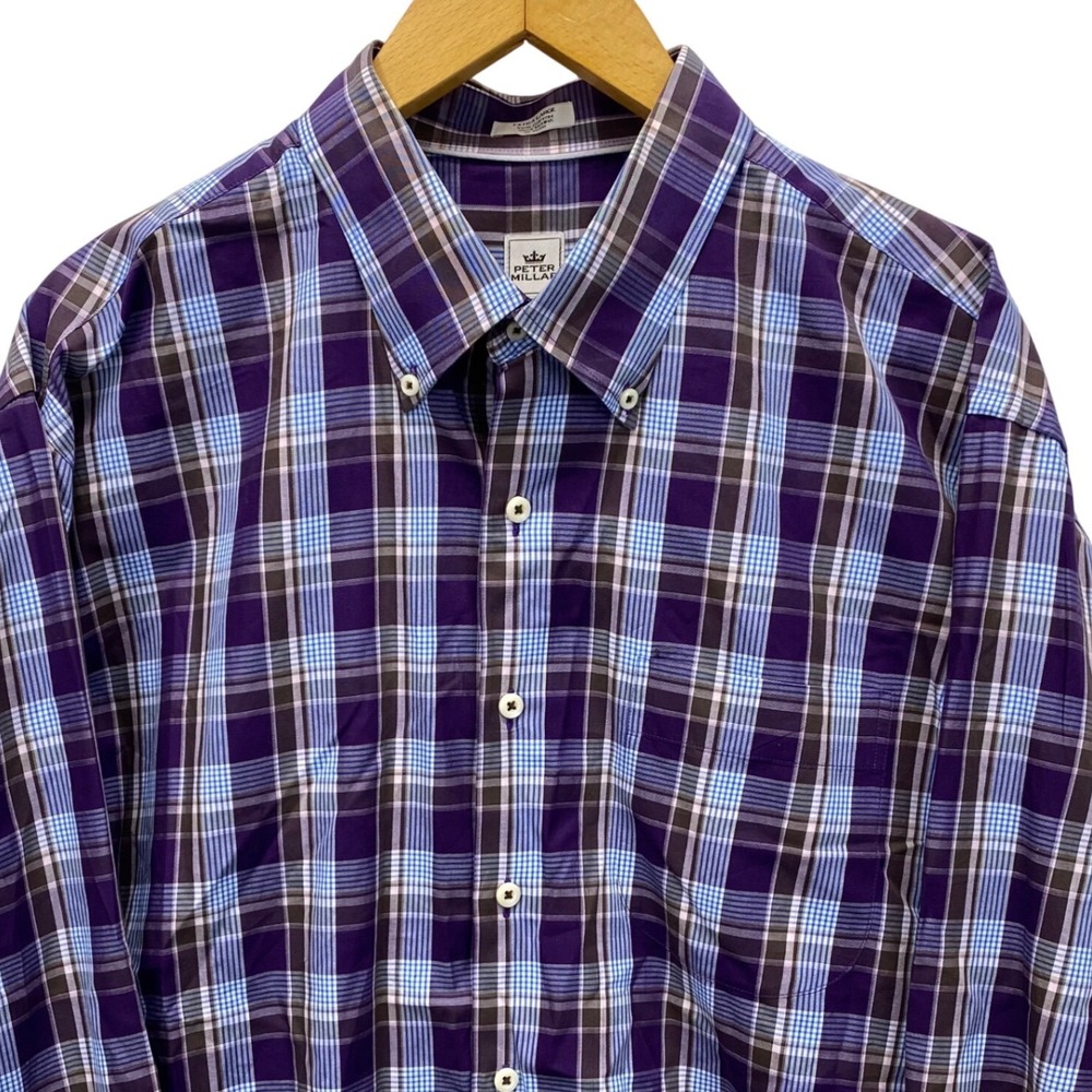 Peter Millar Mens‎ Extra Large Plaid Button Down Shirt Cotton Long Sleeve